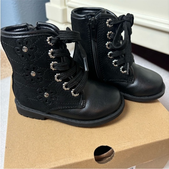 Other - Like New Black Kids Boots with vegan leather suede decorative floral relief